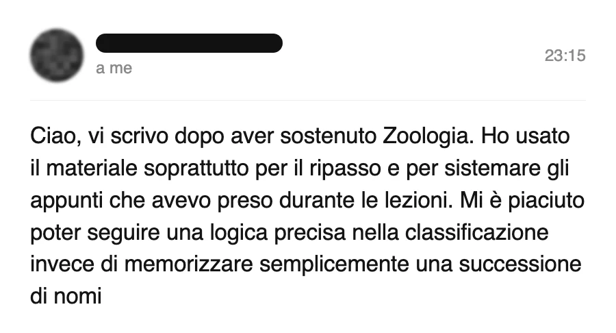 Messaggio di uno studente dopo l'esame