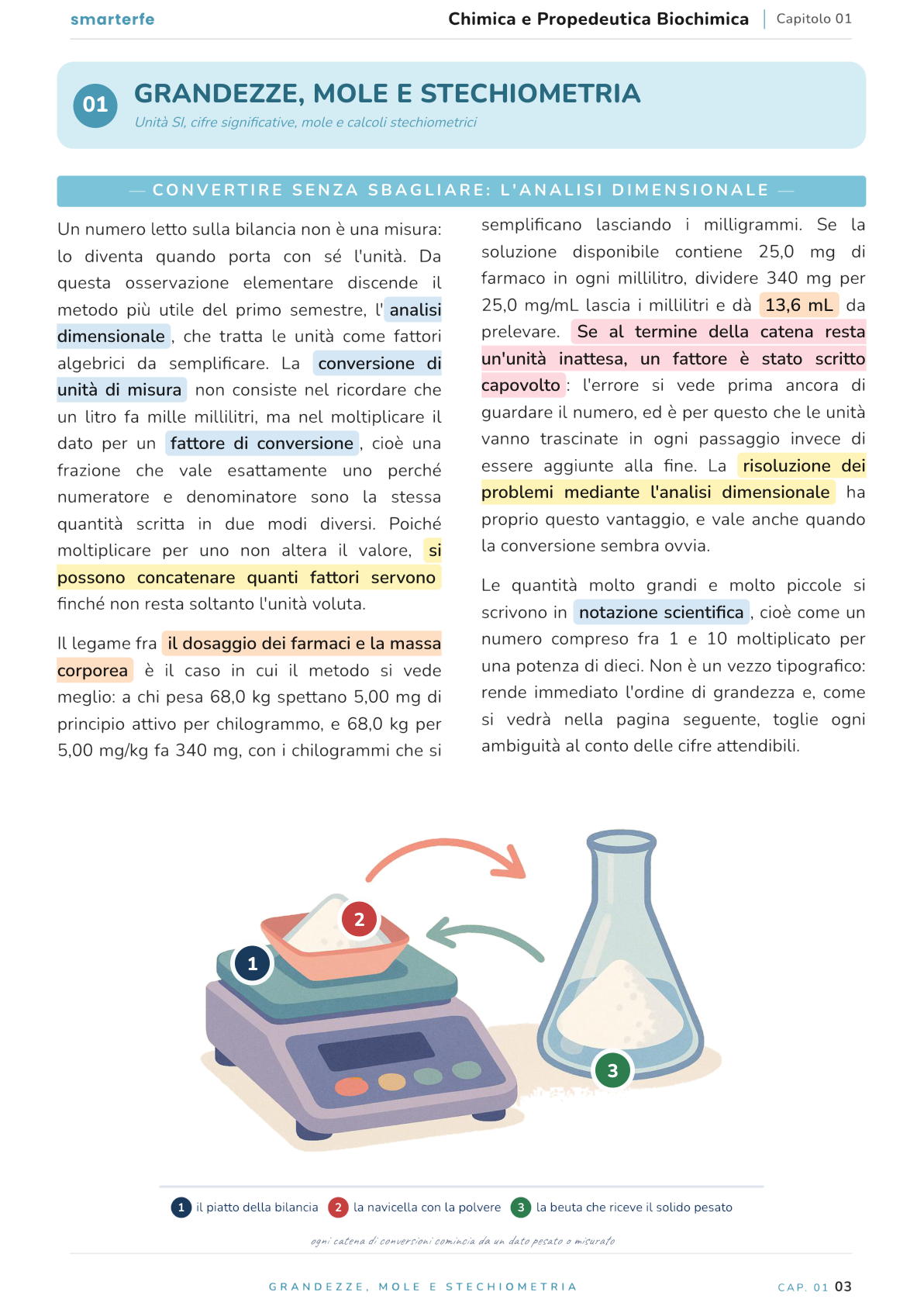 Illustrazione dal Manuale di Chimica e Propedeutica Biochimica: come pesare e trasferire un solido