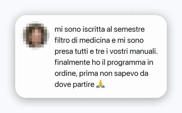 Messaggio di una studentessa iscritta al semestre filtro