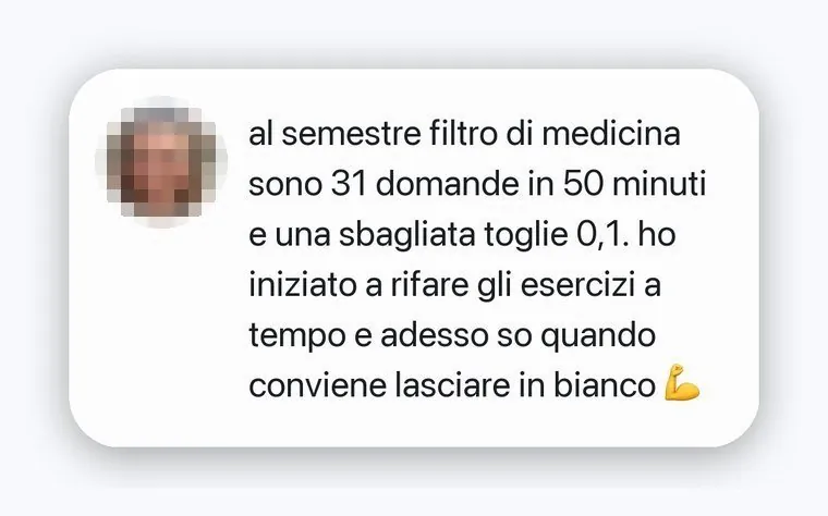 Messaggio di una studentessa sul punteggio della prova