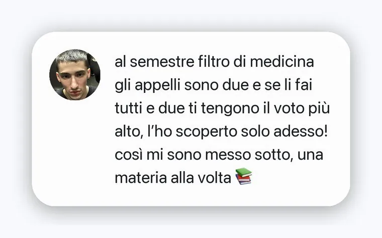 Messaggio di uno studente sui due appelli