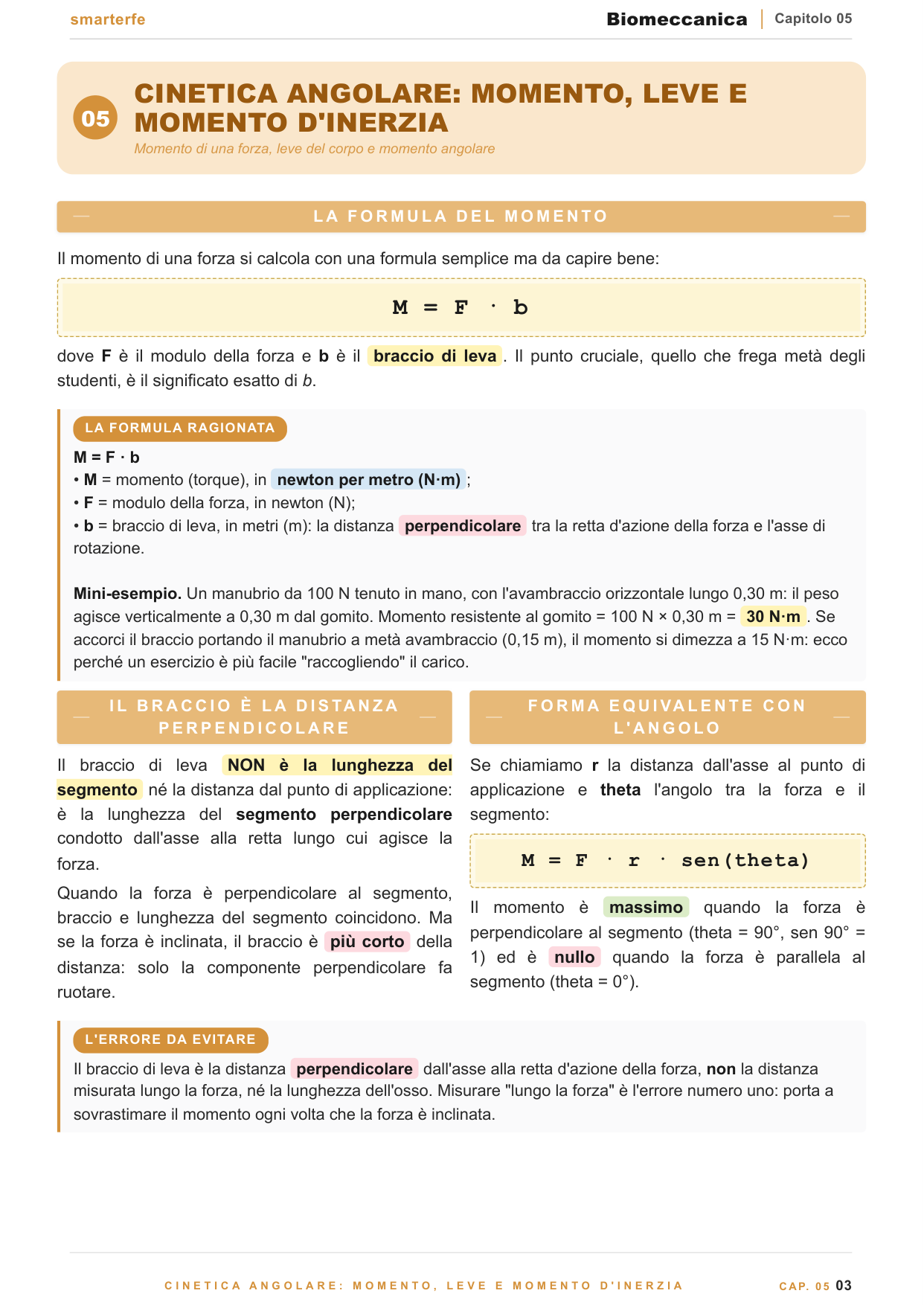 Momento di forza, leve del corpo e momento d'inerzia