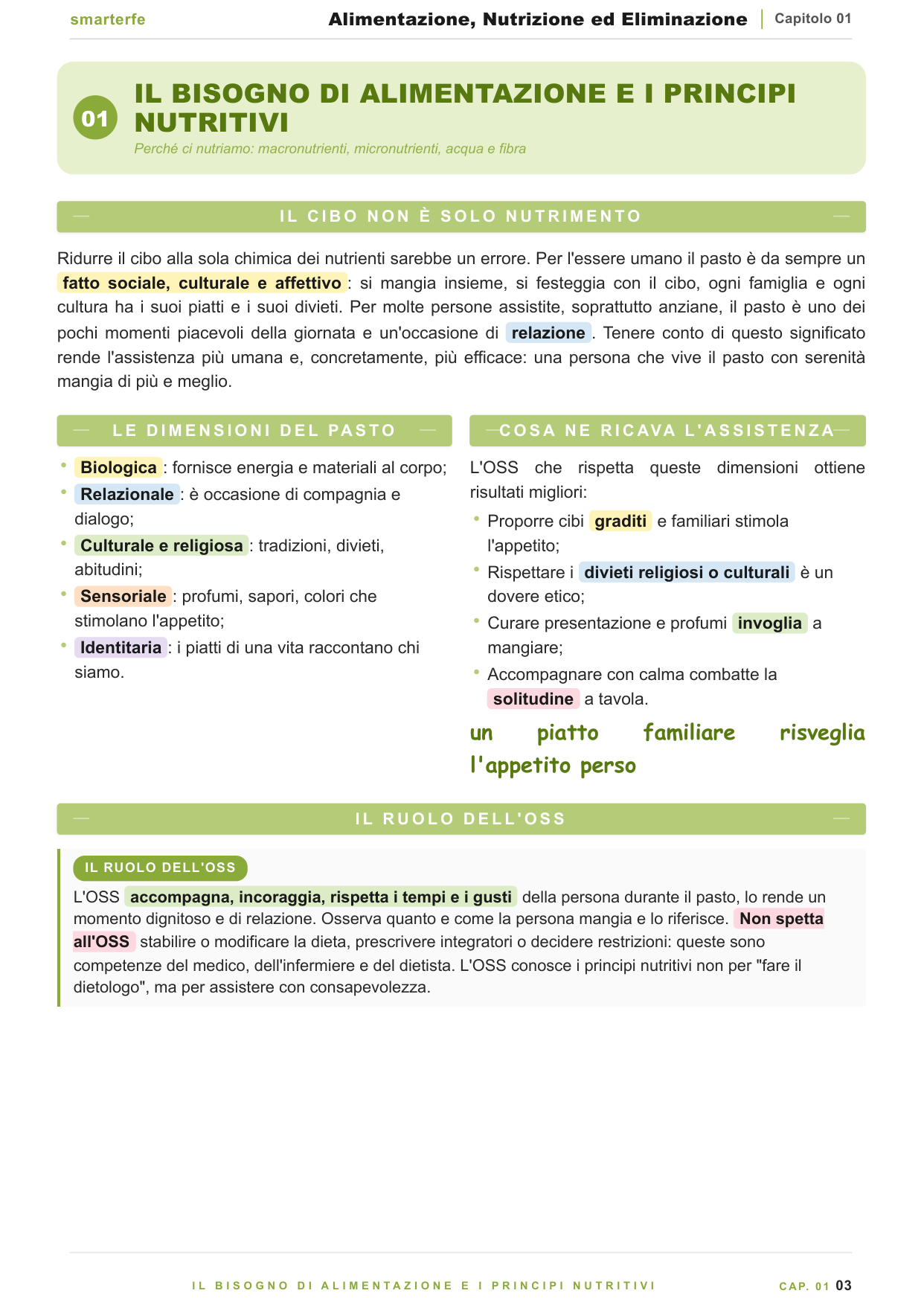 Il bisogno di alimentazione e i principi nutritivi