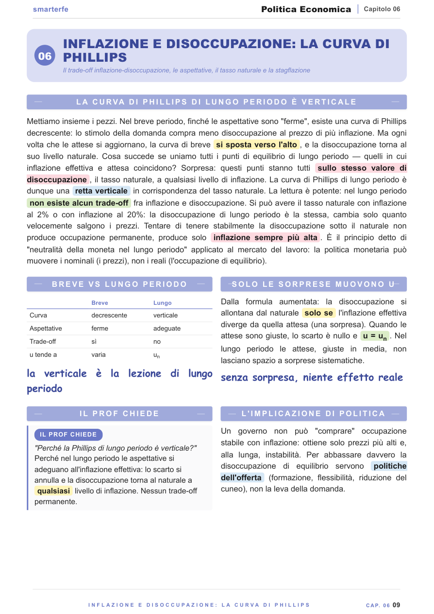 La politica monetaria e la curva di Phillips